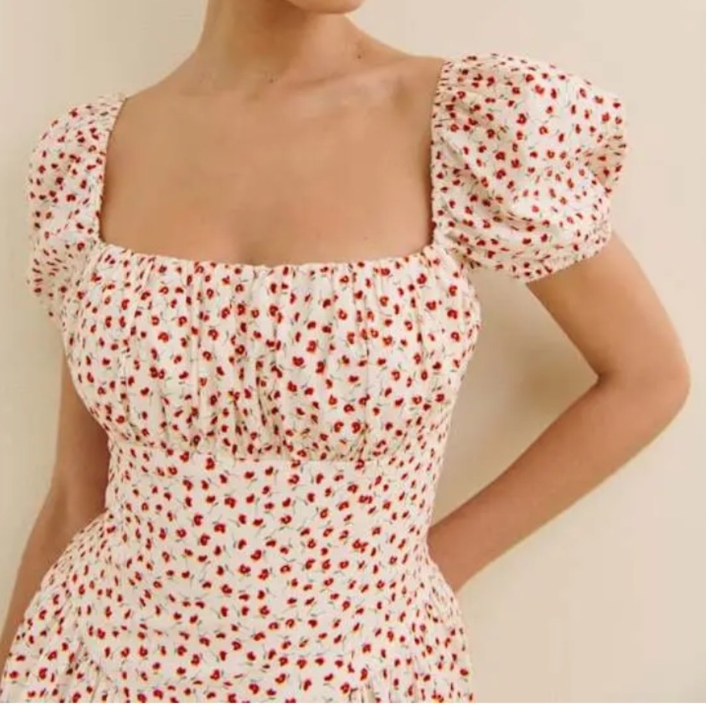 NWT Reformation Cottagecore Marielle Puff Sleeve Mini Dress In Fresa Sz 4 - Picture 5 of 15